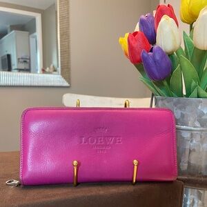 Loewe pink leather zip around wallet
